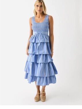 Tiered Sleeveless Midi Dress in Light Blue